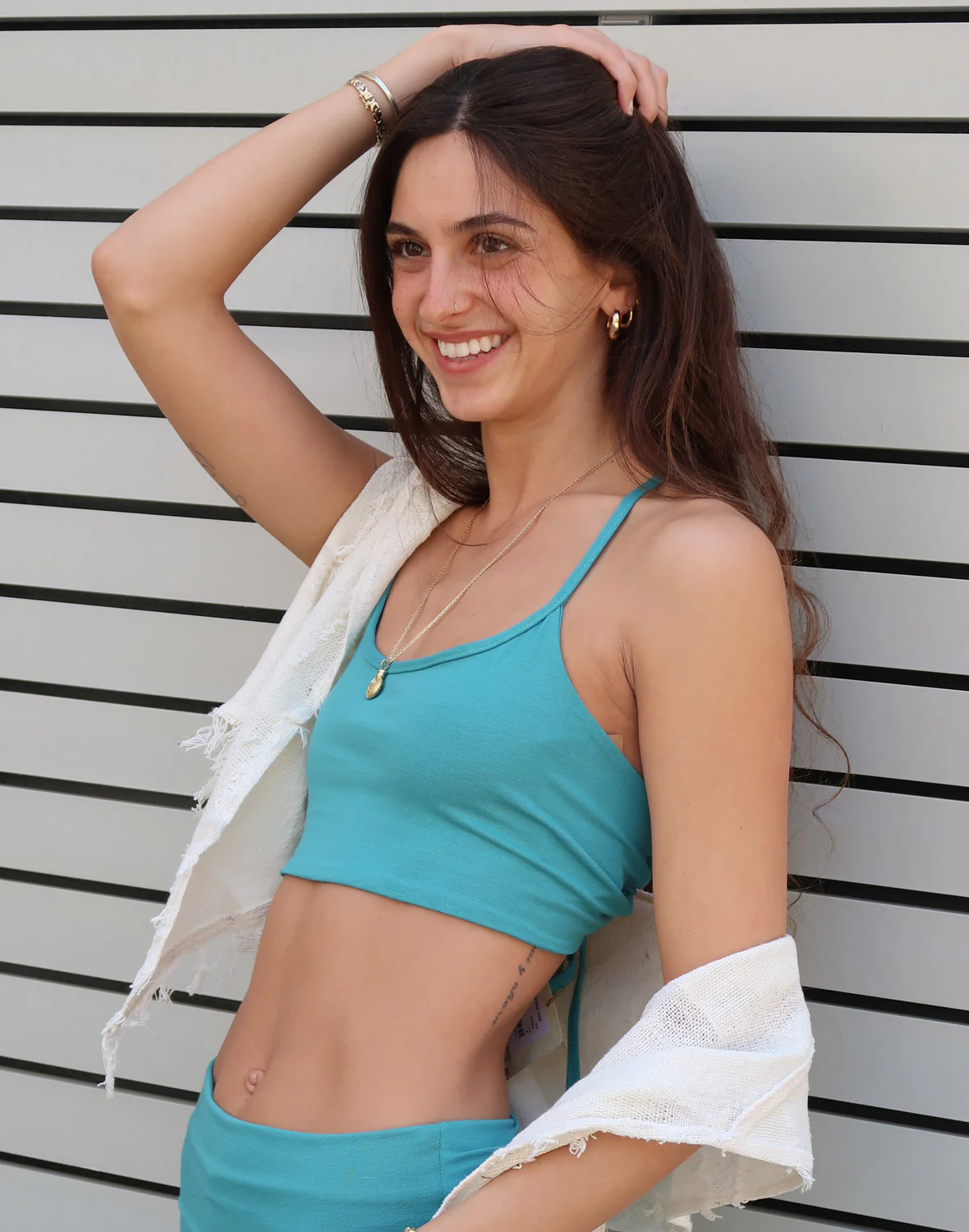 טופ הצלבה חלק - שמנת - Image 44