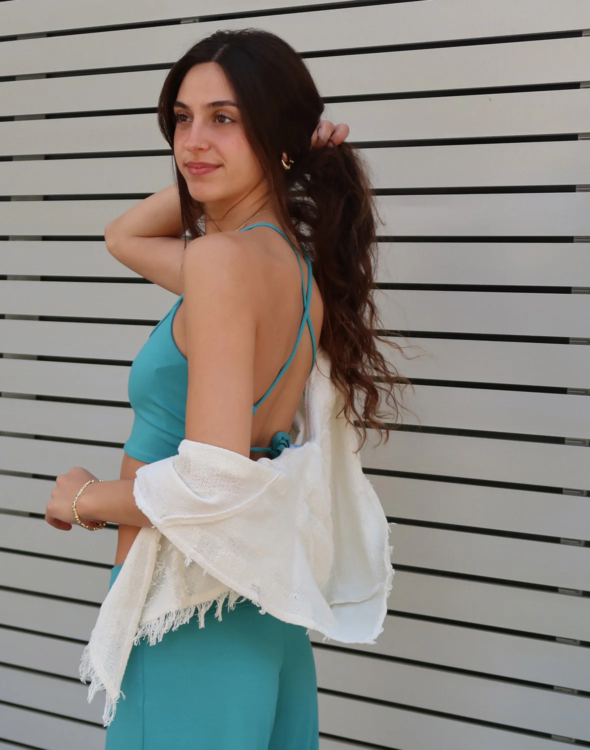 טופ הצלבה חלק - שמנת - Image 46